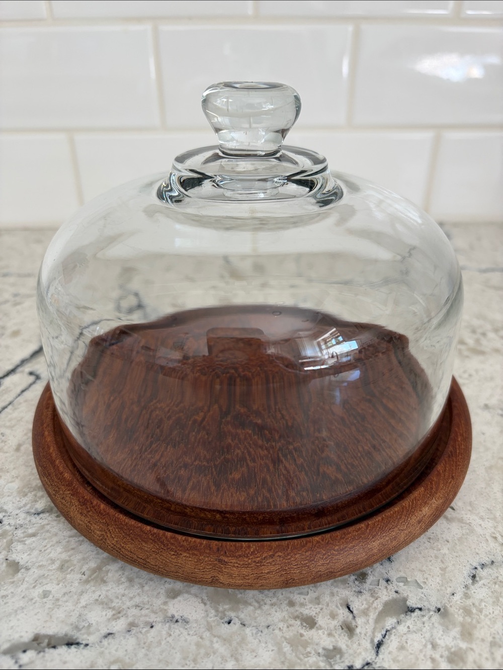 MCM Glass Cloche on Round Wood Plate